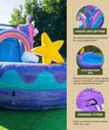Front view of Unicorn Bounce House With Slide And Pool 34 By 12.5 By 13.5 Ft Ultra Tough 15oz PVC Vinyl with star design and rainbow arch.
