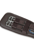 Close-up of buckles on Anti-Chafe Dressage Girth With Elastic Ends, Quick-Dry Fleece-Lined Comfort, Stainless Steel Buckles, Brown 20 Inch.
