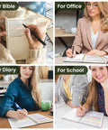 Premium Spiral Notebook And College Ruled Journal Featuring Slick Water Resistant Cover Real Smooth Writing Paper Twin Wire Binding That Lay Completely Flat For Hassle Free Studying And Work used in various settings like Bible study, office, school, and diary.