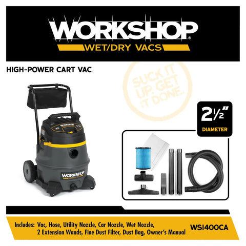 Heavy Duty Wet Dry Shop Vac 14 Gallon High Power Vacuum Cleaner With 6.0 Peak HP Filter Dust Bag Hose And Attachments Plus Cart