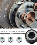 Heavy Duty Wheel Stud Installer Tool Kit Set 2 Pack Pro Grade Lug Stud Tools with hex lug nuts and wheel view.