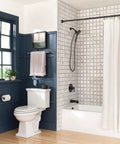 Matte Black Three Point Five Inch Six Function Detachable Handheld Showerhead With Magnetic Docking System displayed in modern bathroom
