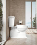 Bathroom with PureWarmth Heated Elongated Toilet Seat With Night Light, Quiet Close And Soft Close, white color.