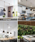 Three Light Plug In Pendant Light With Twisted Hemp Rope, 22 Ft Hanging Lamp, Industrial Black Finish in dining room, kitchen, and patio