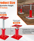 Built Like A Tank Heavy Duty 4 Pack Foundation Jacks With Swiveling Tops Adjustable 7 To 11 Inches Holding 11023 Pounds shown under beams for support.