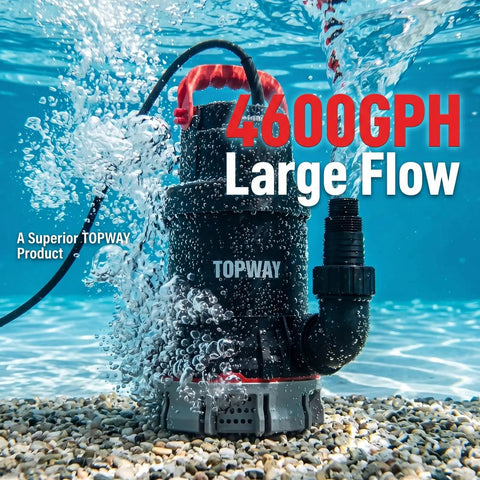 Heavy Duty Submersible Water Pump With 4600 GPH Flow Rate And Built In Filter Base for pool cleaning under water.