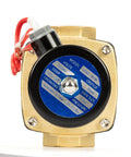 Front view of Brass Solenoid Valve One And A Quarter Inch 24V DC Normally Closed With Viton Seal, showing technical specifications.
