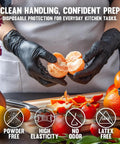 Top Shelf Heavy Duty Nitrile Barber Gloves Latex Free Box Of One Hundred Black Salon Hair Dye Chemical Protection Barriers with Non Slip Grip, used for food prep.