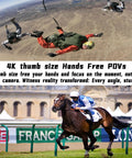 Skydivers and horseback rider using Ultra Compact 4K Sports Action Camera With 140 Degree Wide Angle, Wearable Body Cam For Cycling, Travel.
