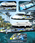 High Speed Remote Control Boat For Lakes And Pools With Portable Carry Case, featuring waterproof shell and LED lights.