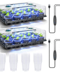 Two Pack 3 Inch Seed Starter Trays With Grow Lights And Humidity Domes, 40 Clear Nursery Pots, 20 Cell Trays, Plastic Germination Kit