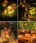 Four Pack Solar Fairy Lights Outdoor 33 Ft 100 LED Copper Wire String Lights Waterproof With 8 Modes For Trees Patio Yard Wedding Christmas Party Warm White illuminating garden and patio areas