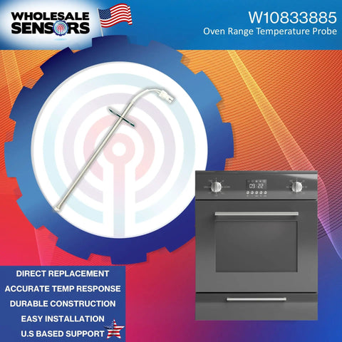Oven Temperature Sensor Replacement For W10833885 And W10586204 With OEM Grade Fit Precise Temperature Control shown with oven