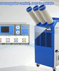 Heavy Duty Portable Spot Cooler With Twenty Two Thousand BTU Industrial Air Conditioner control panel and exhaust hoses.