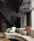 Stylish living room with Black Marble Peel And Stick Contact Paper 16 Inch By 118 Inch Self Adhesive Waterproof Wallpaper accent wall.