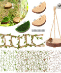 Premium Seven Piece Jumping Spider Habitat Decor Kit Featuring Natural Wood Platforms, hemp rope swing, and textured nets.