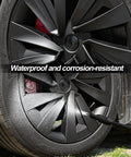Premium Matte Black 19 Inch Spiral Aero Wheel Covers Sweet Fit For Tesla Model Y Juniper with water spray detail.