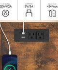 Bar Table With Built In Charging Station, Rustic Brown Finish with 2 outlets and 2 USB ports for convenient charging setup