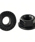 Heavy Duty M8x1.25mm Metric Serrated Hex Flange Nuts Built Tough With Rock Solid Grade 10.9 Alloy Steel And Premium Black Oxide Finish For Secure Grip Shop Grade Auto Fastening 25 Pack, showing serrated design and hex flange.