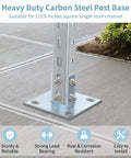 4 Pack U Shape Strut Post Bases for 1-5/8 Inch Square Channel, 5.7 x 5.7 Inch Flat Panel Base installed on concrete ground