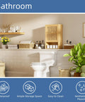 Rattan Bamboo Over The Toilet Wall Cabinet With Adjustable Inside Shelf And Open Lower Shelf Space Saver in bathroom.