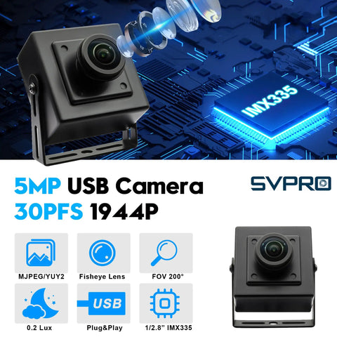 5MP Fisheye USB Camera With 200 Degree Ultra Wide Angle And Low Light Performance, IMX335 Sensor For Machine Vision