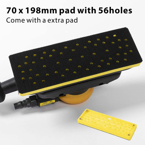 Air Powered Jitterbug Orbital Sander Kit with 70 x 198 mm pad, includes extra pad for flat surfaces, non vacuum, 10,000 OPM