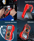 Pro Grade Digital Multimeter With Backlit LCD Case And NCV Flashlight For Quick Live Wire Detection And Data Hold Measuring AC DC Voltage Current Capacitance Resistance Continuity And Diode Test, red rubber case