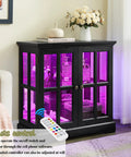 30 Inch Glass Curio Display Cabinet With LED Lighting Modern Two Lattice Doors showcasing tableware, remote control nearby
