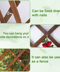 Expandable Natural Wood Lattice Fence Panel For Outdoor Use 13.4 By 78.8 Inches, showing installation options and plant decoration.