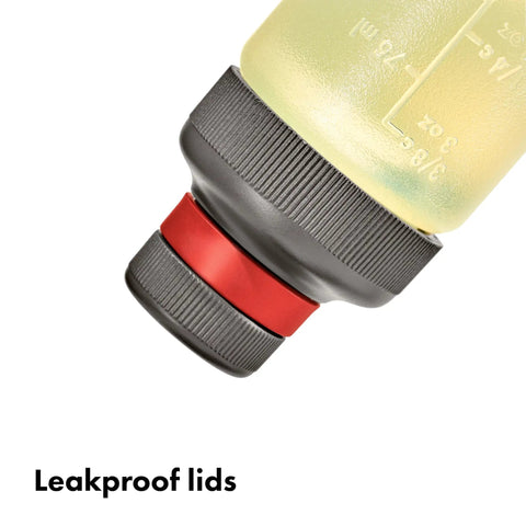 Close-up of leakproof lid on Outdoor 7 Piece Spice Shaker and Squeeze Bottle Set for Camping and Camp Kitchen Setup