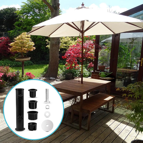Heavy Duty Umbrella Pole Replacement Mount For Metal Deck Outdoor Holder With Universal Tube Bracket And Adjustable Pipe Sleeves