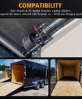 Ramp Door Spring Kit With Winding Bars For 6 Foot Wide Cargo Trailers, 60 Lb Torsion Spring Replacement, rear view with open ramp.