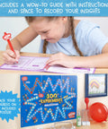 Child fills science journal with 100 Jaw Dropping Science Experiments Kit With Over 60 Tools And Materials For Chemistry Physics Biology And Earth Science Projects Includes Science Journal Hands On Fun For Kids Ages 6 And Up