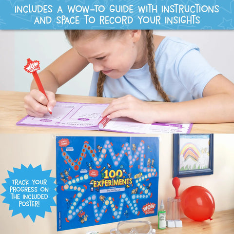 Child fills science journal with 100 Jaw Dropping Science Experiments Kit With Over 60 Tools And Materials For Chemistry Physics Biology And Earth Science Projects Includes Science Journal Hands On Fun For Kids Ages 6 And Up