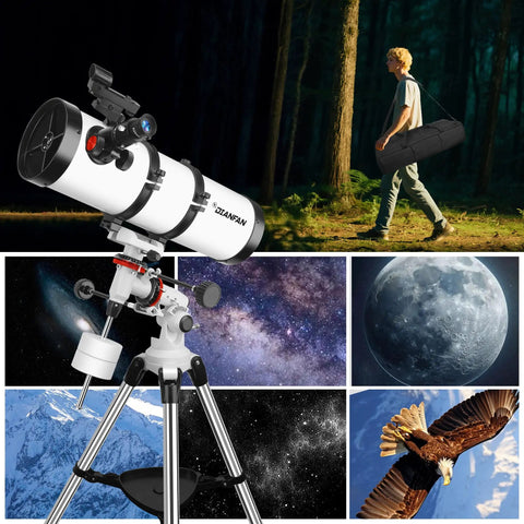 150mm Aperture Astronomy Telescope With 650mm Focal Length For Adults And Beginners Delivers Awesome Night Sky Views With Crystal Clear Images And Easy Setup For Family Stargazing Adventures That Rock white tube telescope on tripod