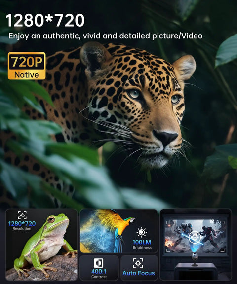 Kickback 5G Rugged Projector Phone 6.78-Inch AMOLED Screen 720P DLP Auto Focus Keystone showing 720p resolution details and vivid images.