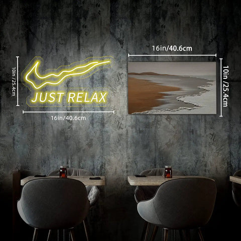 Just Relax LED Neon Light Sign For Wall Decor USB Powered With Switch Bright Neon Lights For Party Vibe Office Yoga Room Bar Game Room And Home Lounge, 16x10 in, ice blue, on wall