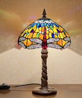 Grapefruit Orange Dragonfly Tiffany Style Table Lamp For Small Spaces Reading Desk Light 12 Inch Shade And 20 Inch Tall Handcrafted Resin Base