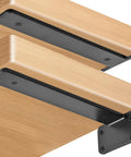 10 Inch Black Hidden L Shelf Brackets Set Of 12 Heavy Duty Iron Floating Shelf Brackets installed on wooden shelves