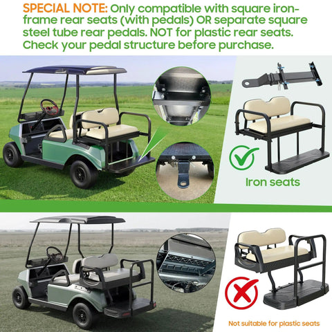Diagram showing Deluxe Golf Cart Trailer Hitch Kit With 2 Inch Receiver For Square Tube Backseat Footrest, compatible with iron seats.