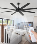 72 Inch Black Ceiling Fan No Light With Remote, 6 Speeds, Quiet Reversible DC Motor, installed in a living room