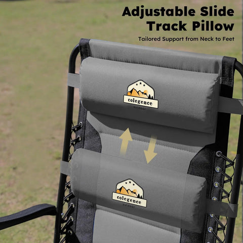 Oversized Padded Zero Gravity Lounge Chair With Cup Holder Foldable Patio Recliner with adjustable slide track pillow