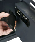 Inside view of Digital Drop Safe Money Drop Box With Front Deposit Slot, Steel Security Safe With LED Keypad showing battery compartment.