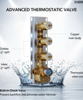 EVERSTEIN 12" Rainfall Shower System with Handheld Spray, Brushed Gold advanced thermostatic valve with copper main body