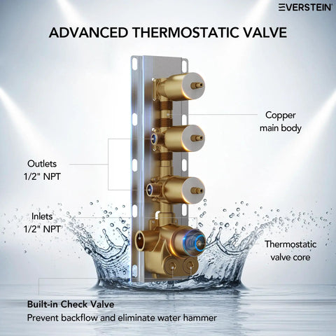 EVERSTEIN 12" Rainfall Shower System with Handheld Spray, Brushed Gold advanced thermostatic valve with copper main body