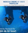 Beefed Up 15 1 Quarter X 15 Boat Propeller 3 Blade RH Spline 15 For Mercruiser Alpha One Mercury Outboard 135 To 300 HP OEM 48-78116A45 Hub Kit Included Aluminum Vacuum Cast shown underwater installation