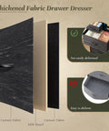 Thickened Fabric Drawer Dresser showing cationic fabric and MDF board layers, highlighting durability and design features.
