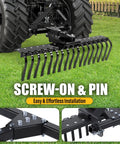 50 Inch Landscape Rake For Category Zero Tractors With Three Point Hitch And Five Position Angle Adjustment, Steel Powder Coated Black