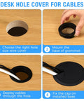 Step-by-step guide of Heavy Duty 2 Inch Desk Grommet And Cord Hole Cover White Abs Cable Pass Through Insert installation on desk.